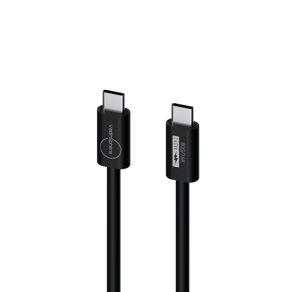 VedinSphere USB4-80G Hyper-Flex Cable 1m Black - 80Gbps 240W Thunderbolt 5 Compatible